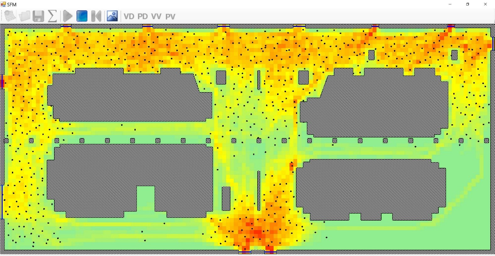 Example of a heatmap showing where most people walk in the station hall