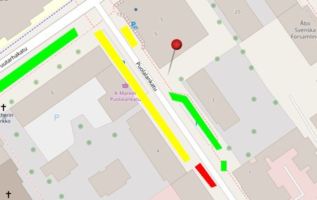 Digital Twin from ParkkiHUB with traffic light data color scheme based on parking availability 