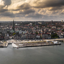 Drone view of waterfront of Aarhus
